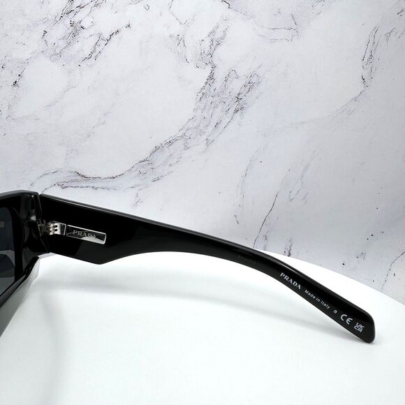 New Prada Sunglasses Black Square Oversized Triangle Plaque Logo Authentic - Picture 8 of 16
